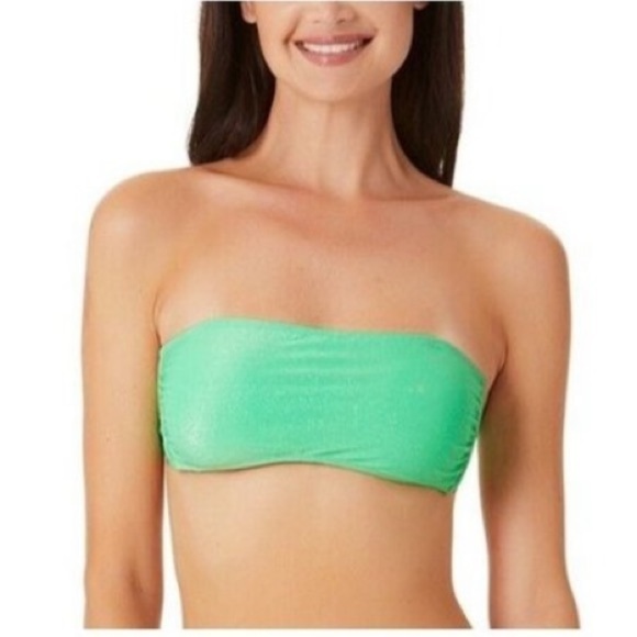 California Waves Junior's Metallic Shine Bandeau Bikini Top Swimsuit Green NEW M - Picture 3 of 10